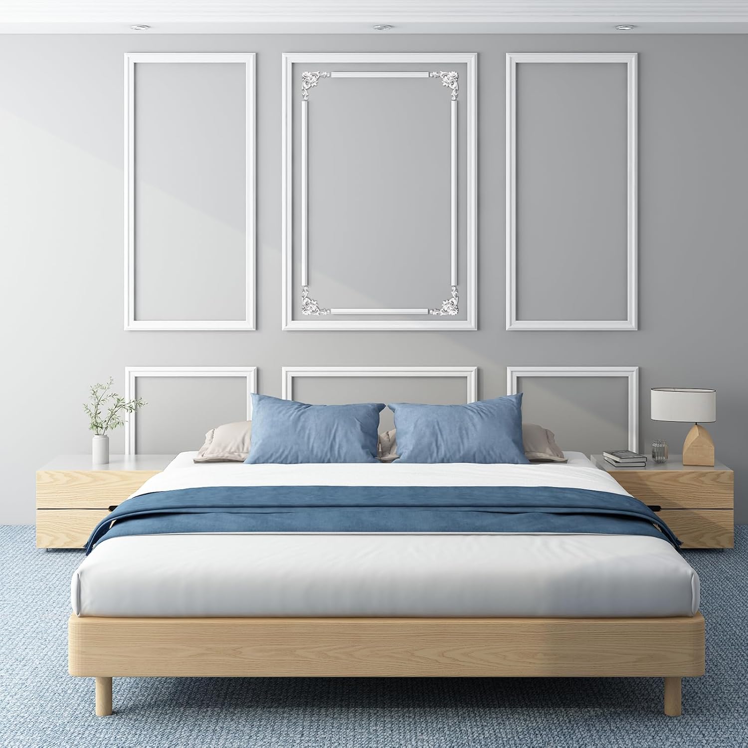 OUZUGIE 3 Set Wall Molding Kit with Flower Corner Pre-Cut Wainscoting Panels for Interior Wall Decor - Installed with Glue(Not Including) 3 Top 3 Bottom