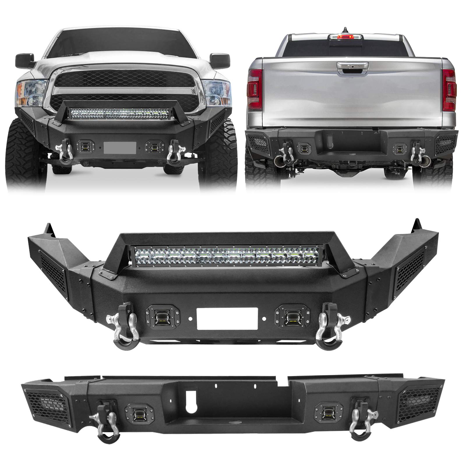 Buy Ram 1500 Bumper, AAIWA Off Road Front Bumper + Rear Steel Bumper