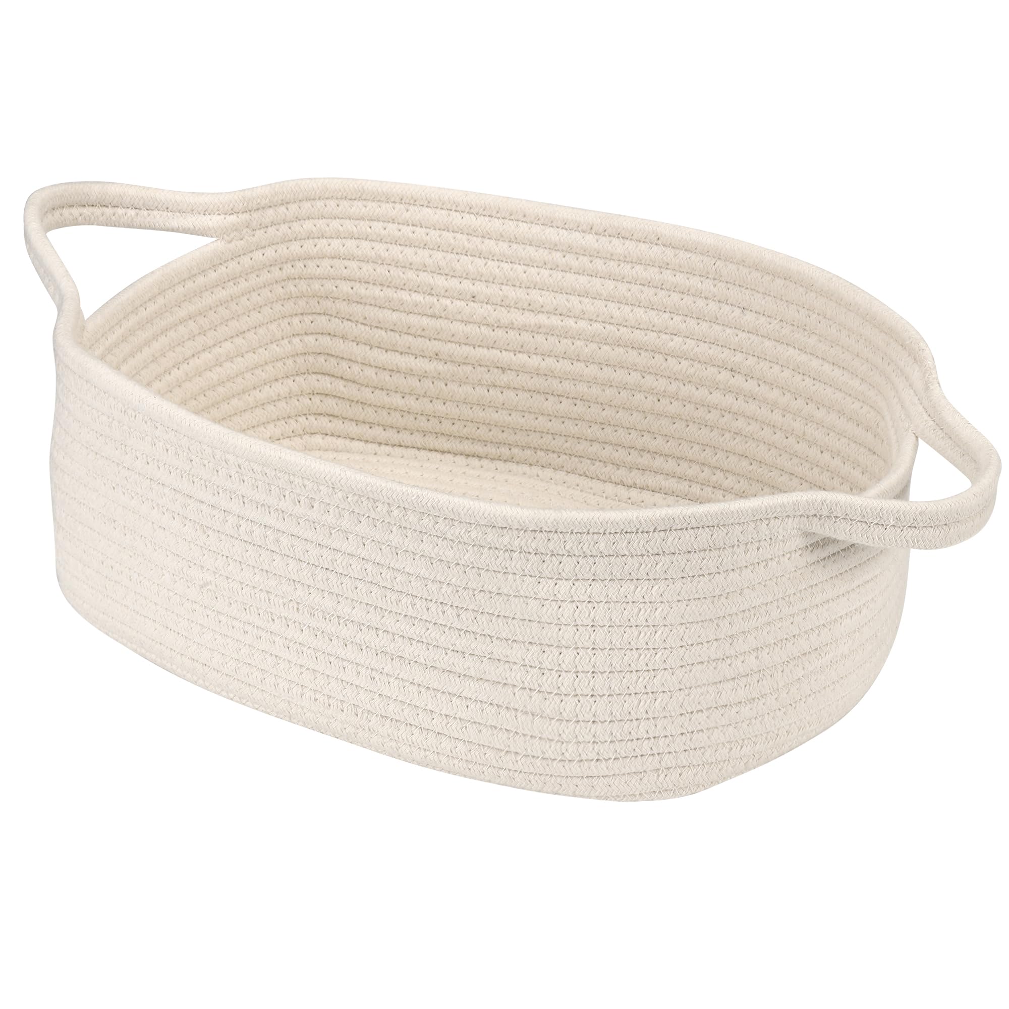 Small Woven Cotton Rope Basket Cute Baby Gift Baskets Empty Decorative Storage Basket for Organizing Shelves Closet Baby Nursery Basket Bin Toy Storage Basket Organizer 13.7"x10.2"x 5" Pure White