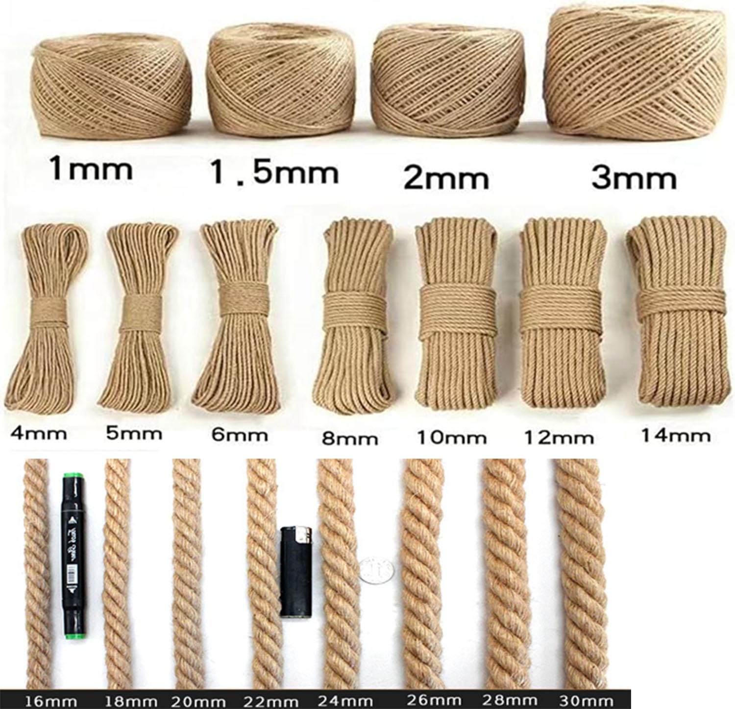 Cuerda de sisal, cuerda de cáñamo para rascar gatos, cuerda gruesa de reparación de árbol de gato, agrupación de jardinería, decoración de manualidades, envoltura de regalos (30 mm x 10 m)