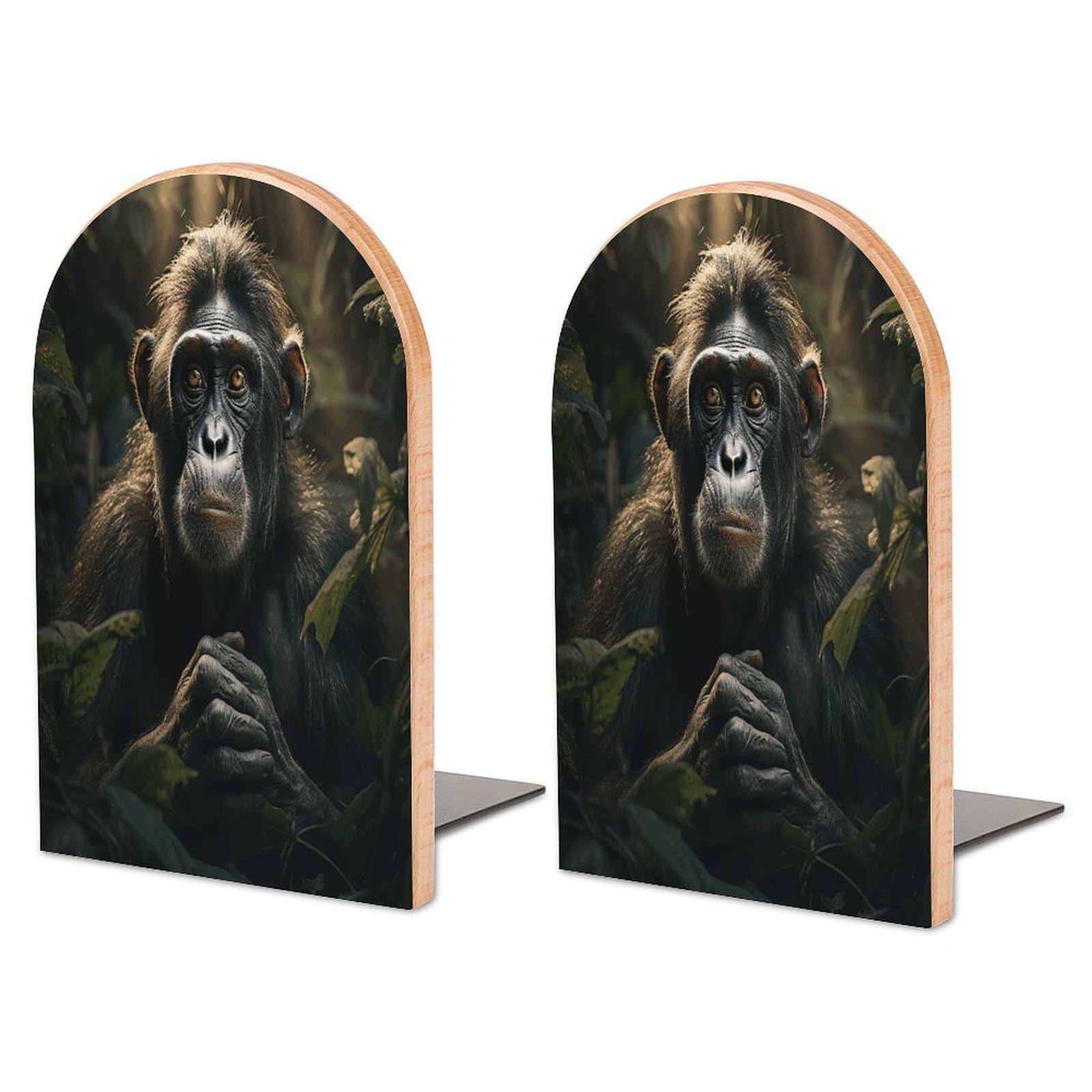 Sujetalibros de madera modernos Monkey in Jungle para decorar tu rincón de lectura