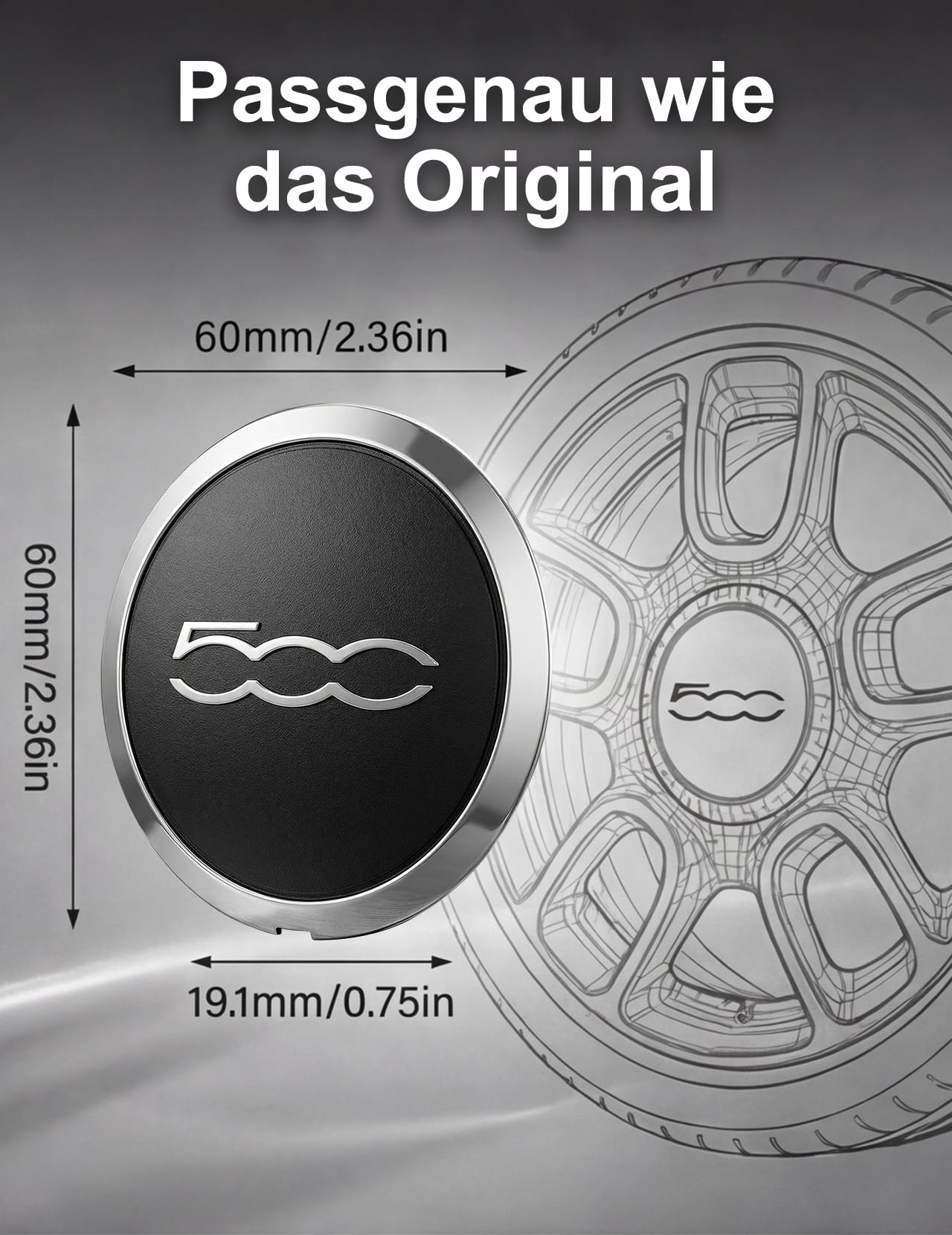 Coprimozzo Fiat 500 OE 68078419AC 2008-2024 Srebrny
