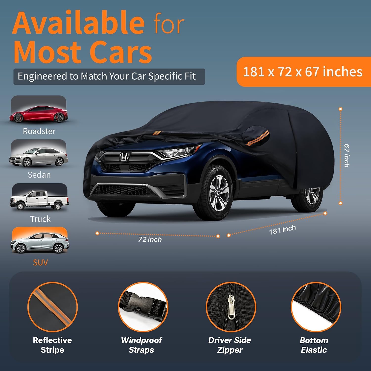 SUV Cover Waterproof All-Weather,Outdoor Full Exterior Car Covers for Automobiles SUV(Length up to 181 inch) with Windshield Sun Shade Universal Fit Subaru CrossTrek,Audi,Soul,Element etc