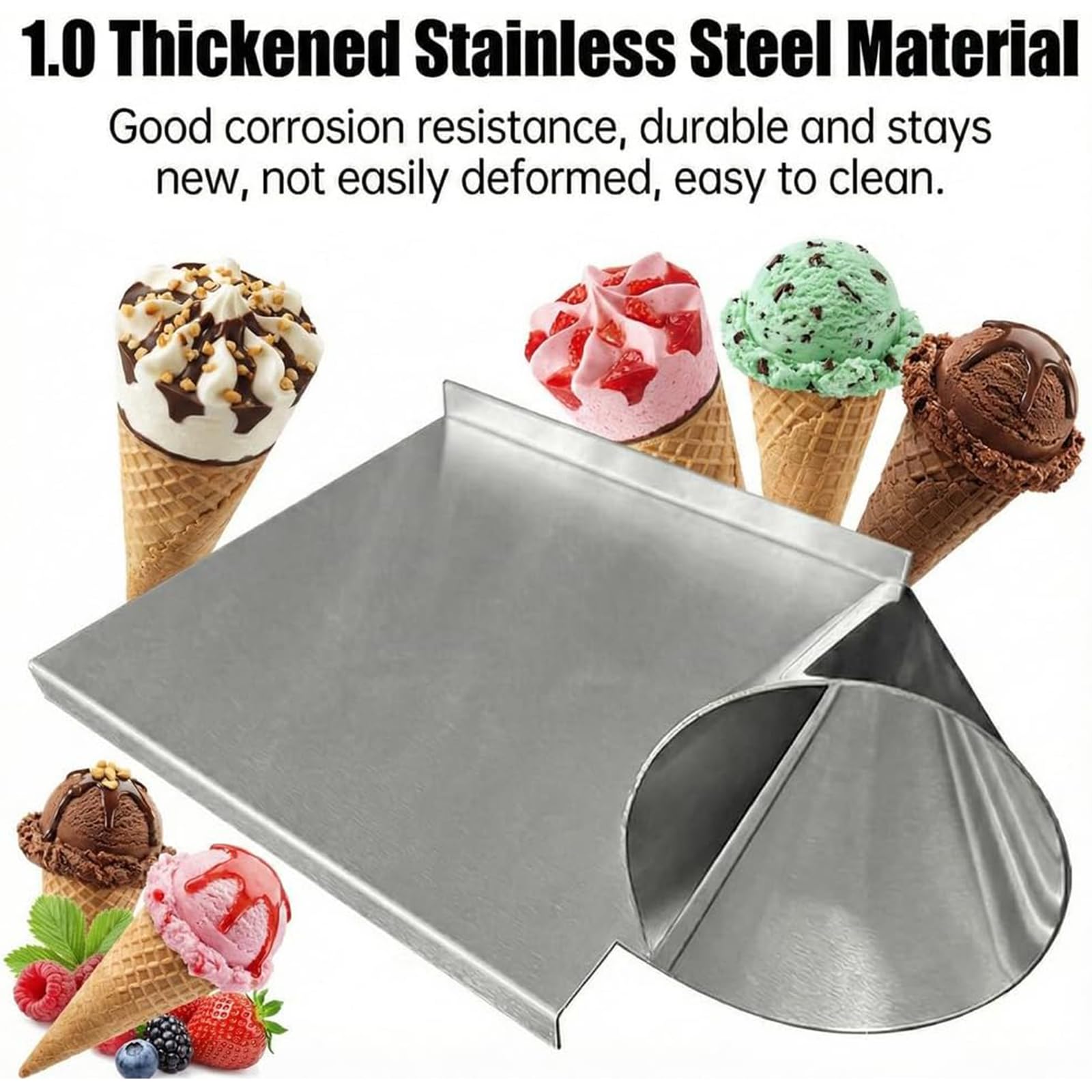 Outil de formation de cônes de gaufres, acier inoxydable, moule de façonnage de cornets de crème glacée avec surface lisse, outil de cuisson professionnel for cuisine, boulangerie et usage commercial