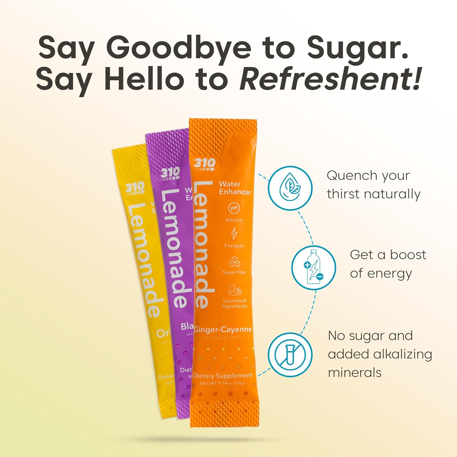 310 Nutrition Lemonade Sugar-Free Water Flavoring Packets - Powdered Drink Mixes & Flavorings with Alkalizing Minerals - Water Enhancer Packets for Energy & Instant Hydration - Ginger 30 Singles