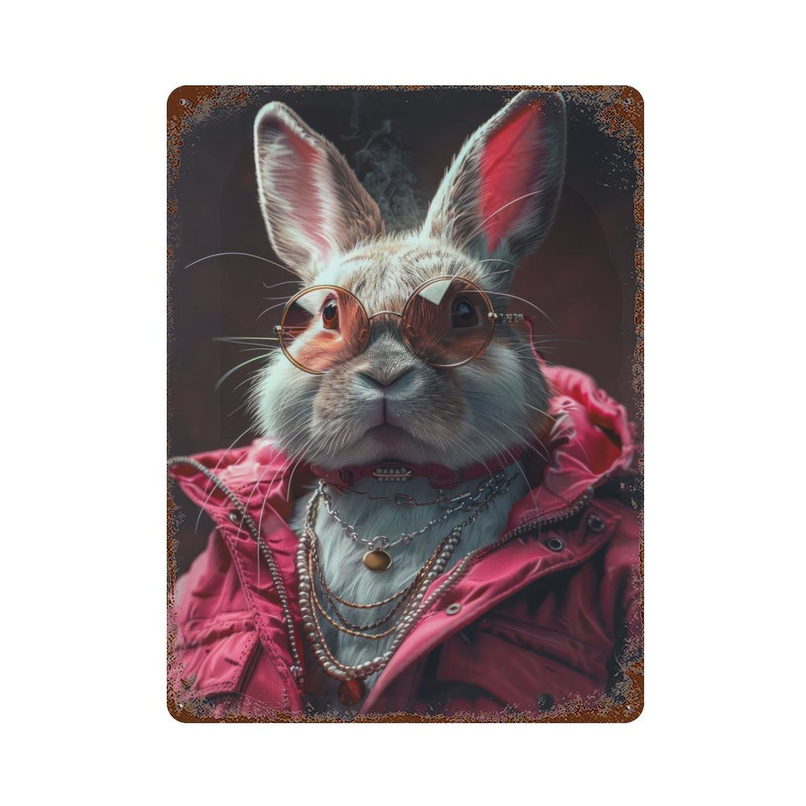Stylish Bunny Chic Vintage Wall Sign 15.7"x11.8", Rust Effect Metal Decor for Farmhouse, Kitchen And Entryway Decor