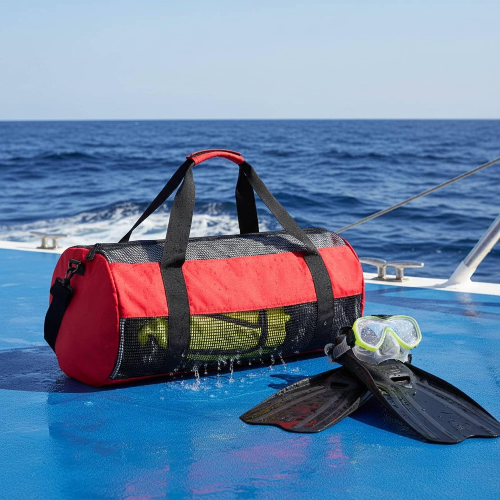 Mesh Duffel Bag Borsa Subacquea Borsa Attrezzatura Sacca Sportiva con Organizzazione Capiente E Trasporto Comodo Adatta per Immersioni Nuoto Barca Spiaggia Piscina