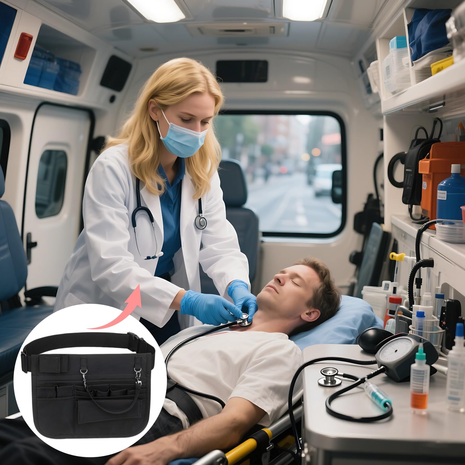 Nurse Fanny Pack mit Stethoskophalter, medizinische Gürteltasche für Pflegekräfte und Fachkräfte im Gesundheitswesen, verstellbarer Hüftgurt, wasserabweisendes Nylon, Fächer für Werkzeug und Zubehör