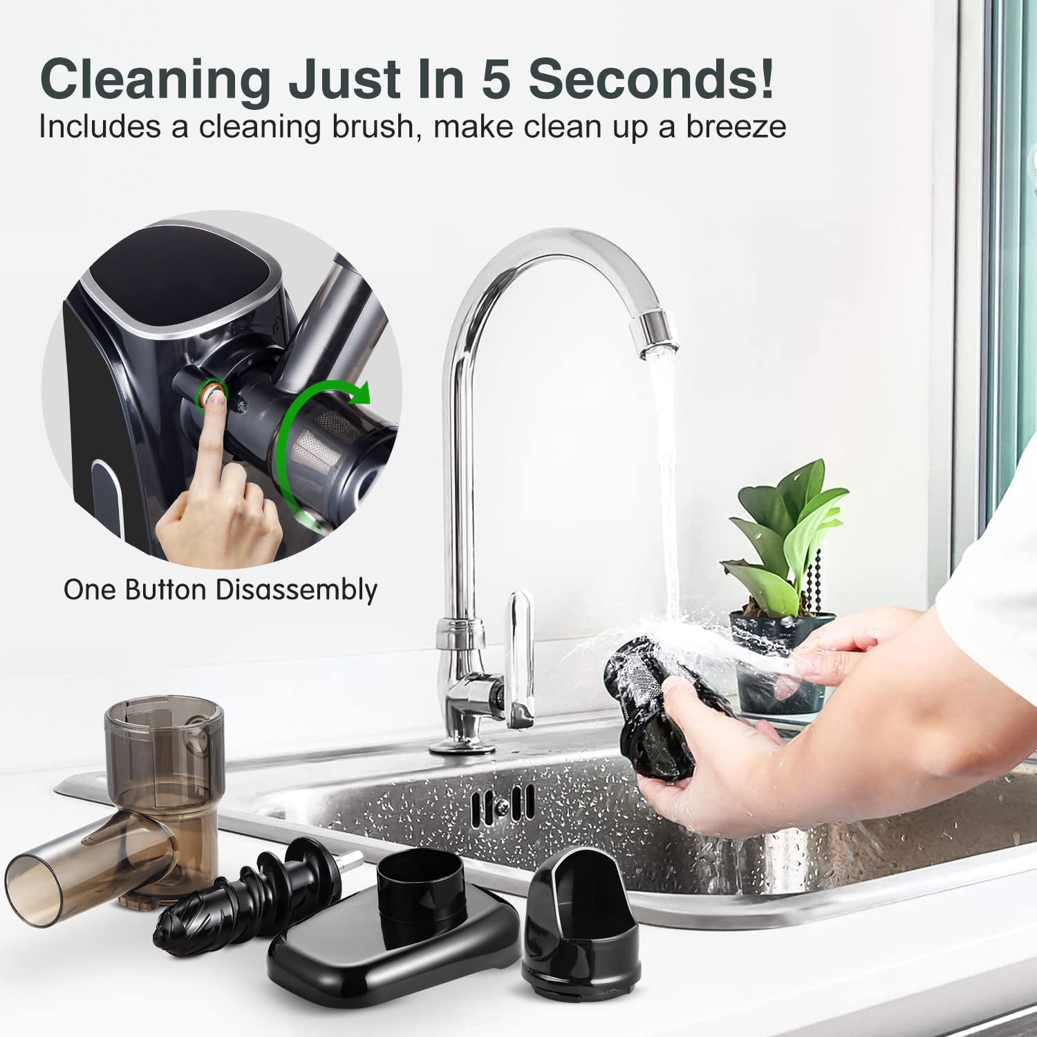 AMZCHEF Licuadora para Verduras y Frutas con 2 Modos de Velocidad - Licuadora Prensado en Frio con Función Inversa - Extractor de Zumos y Verduras con Botella Portátil y 2 Tazas - Negro Juicer