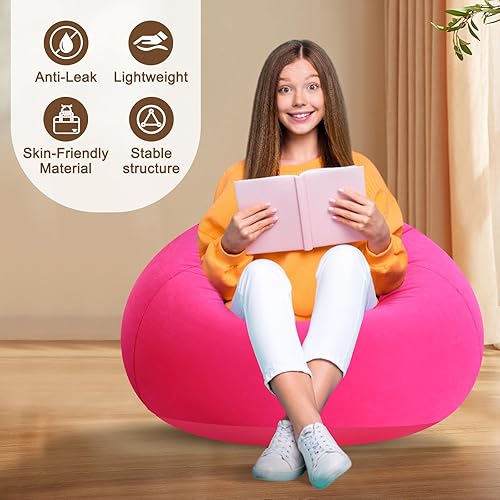 Miniatura 4 de 2 piezas de puf pequeño, silla inflable, sillas de juegos inflables, sofá inflable plegable flocado, silla inflable portátil para sala de estar y