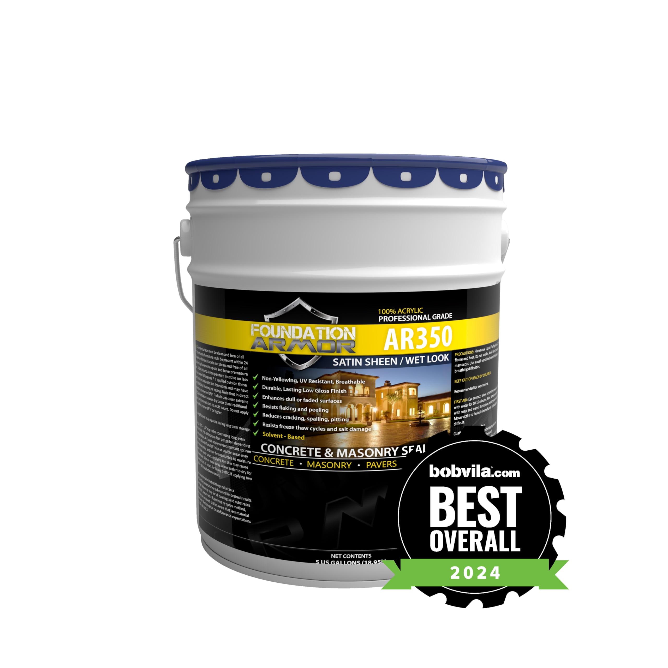 Foundation ArmorArmor AR350 Low Gloss Wet Look Concrete Sealer 5 Gallon - Professional Grade Color Enhancing Solvent Based Acrylic Sealer for Exterior Concrete and Pavers - 50 VOC