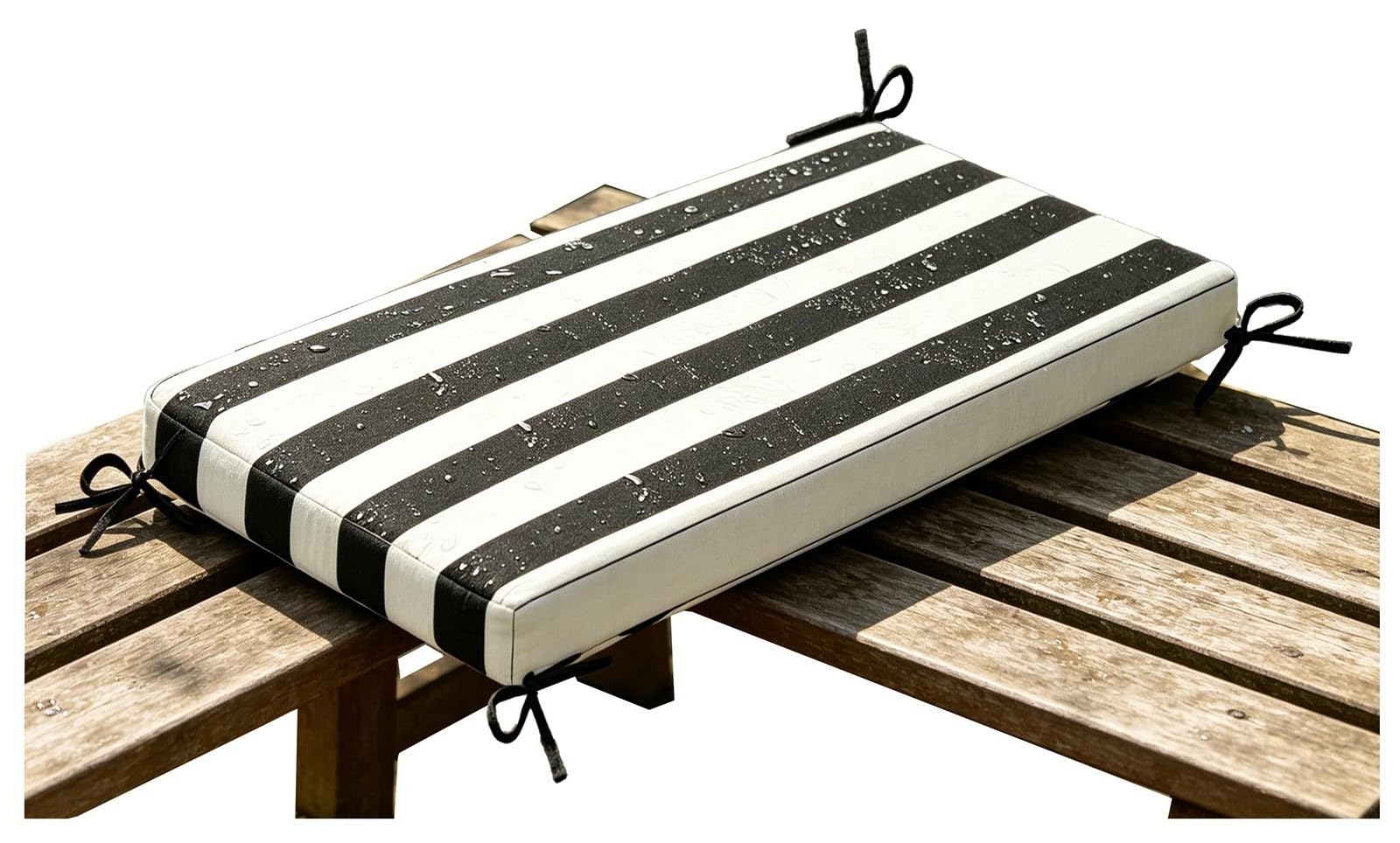 YNJJKA 12 20 31 46 Inch Bench Cushion Indoor Outdoor Striped 80% Waterproof with Non-Slip Bottom, Bench Cushion 5cm/1.9" Thick, Settee Couch Pads with Zipper, with Ties(Black White,80x55 cm 31x22 in)