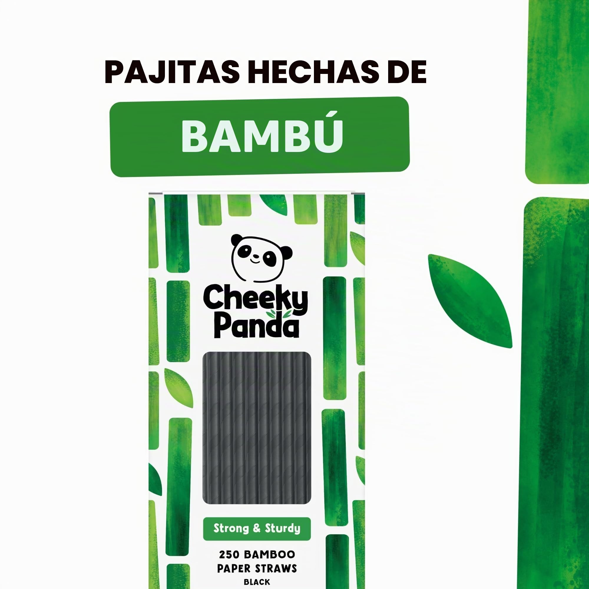 The Cheeky Panda – Pajitas de papel de bambú negras | Pack de 250