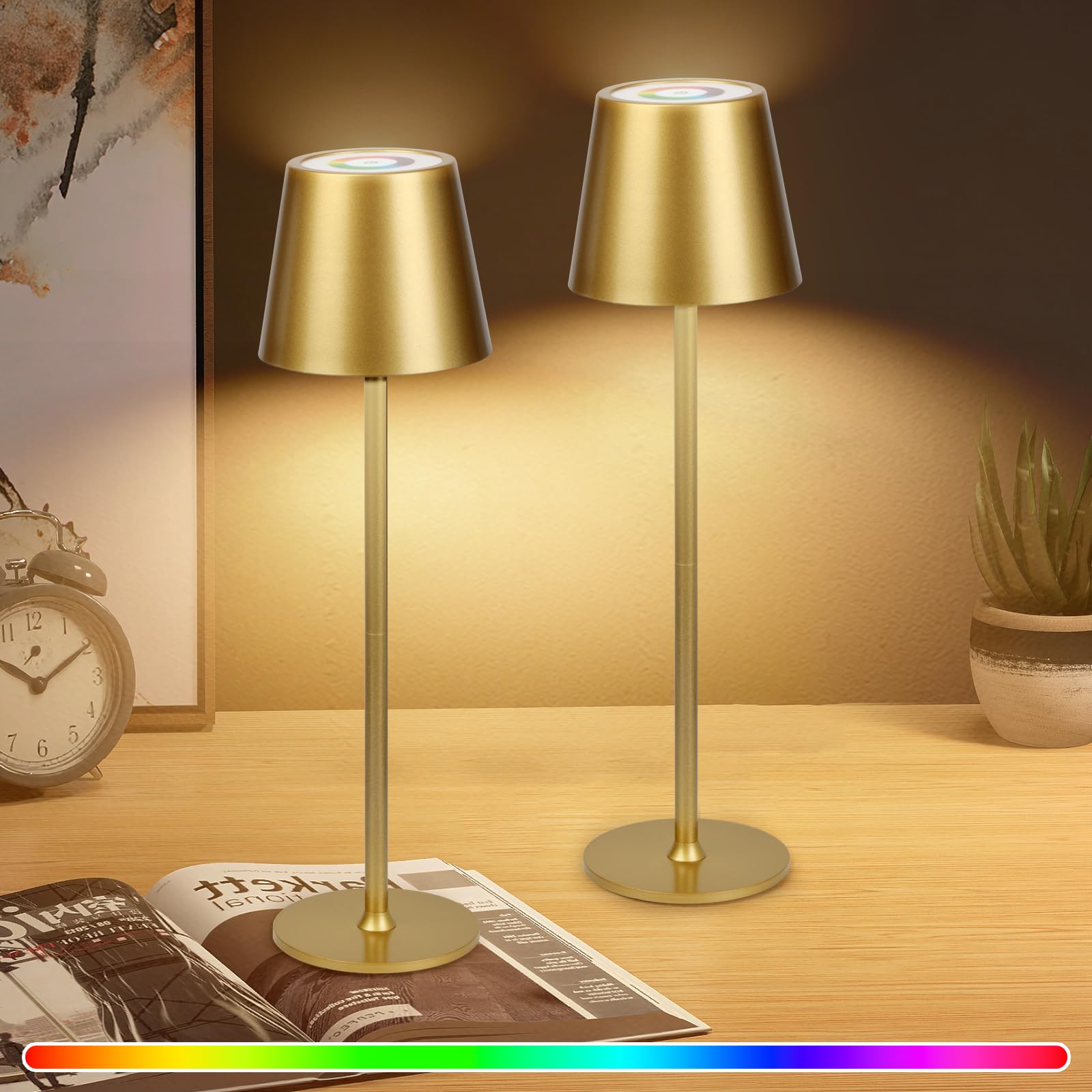 WUYOR Dimmbare Tischlampe Kabellos Wiederaufladbar LED Golden Akku 5500mAh