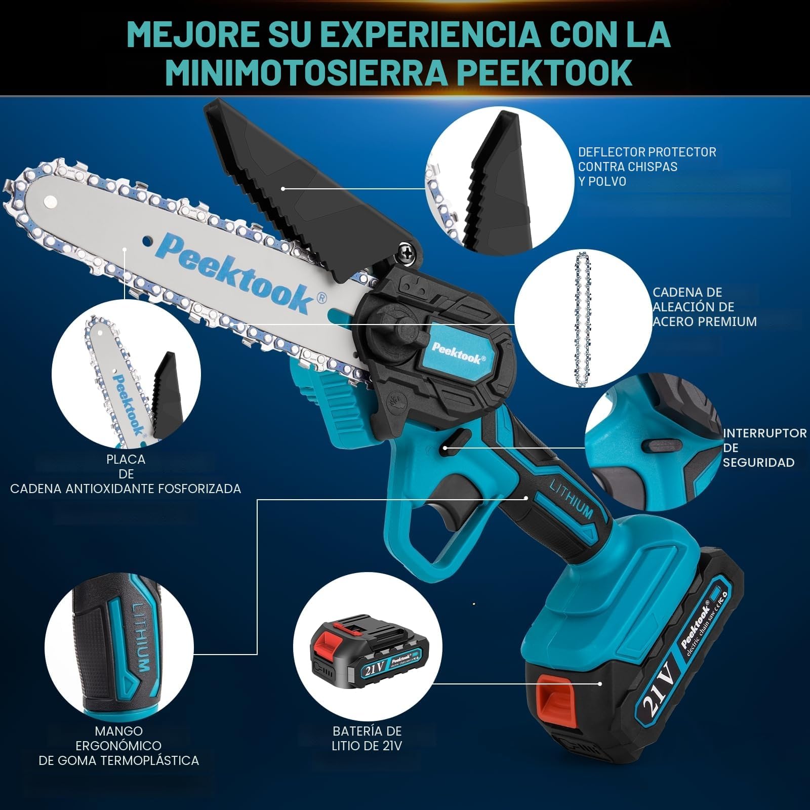 Mini Motosierra Bateria 6 Pulgadas, 1000W Motor Sin Escobillas Motosierra Eléctrica con 4000mAh Baterías y 2 Cadenas, motosierra de mano portátil Inalámbrica para Podar Árboles de Jardinería y Madera