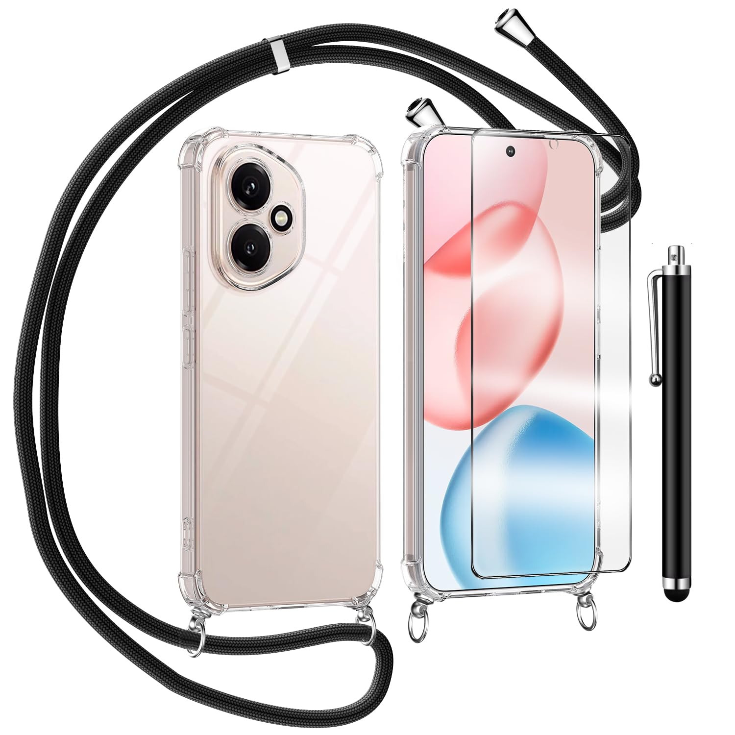 YAMCCCSE Custodia per Cellulare Girocollo per OnePlus 8T Tracolla - Collana/Necklace Cordoncino,Practical Stylish Trasparente Silicone TPU Flessibile Antiurto Protettivo Cover