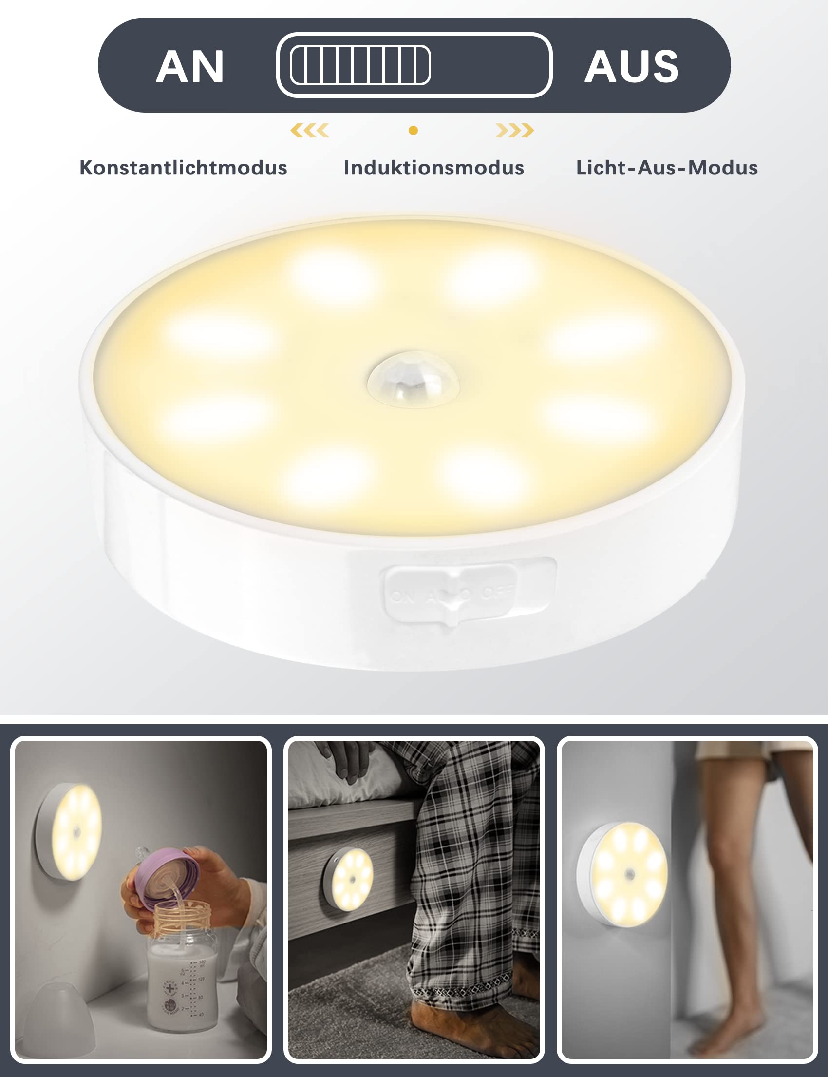 Luz Led Adhesiva Luz Nocturna LED Con Sensor De Movimiento, Paquete De 2, Luz Nocturna Led Con Sensor De Movimiento Paquete 2 Luz Adhesiva Luces Pared Armario Escalera Activada Por Movimiento Para