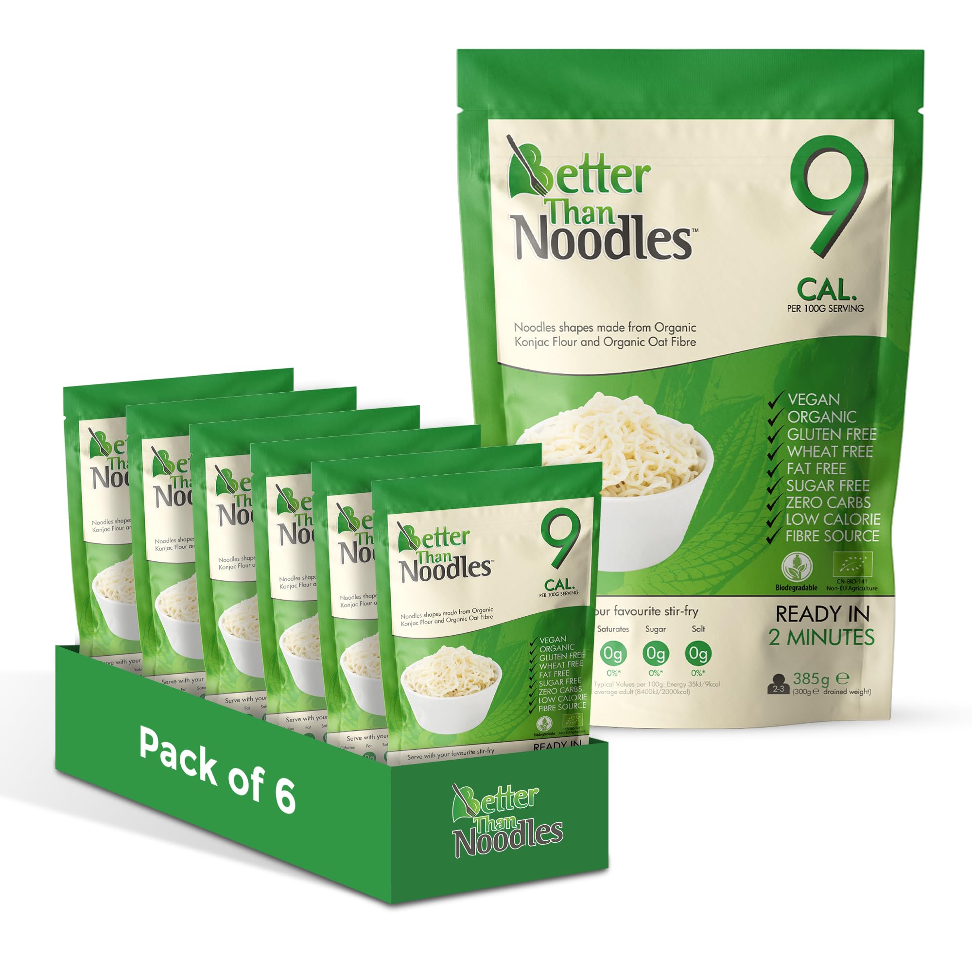 Zero Carbohydrate 385 Grams Pack of 6 - Low Calorie Zero Sugar Konjac Flour Keto Diet & Vegan Food High in Nutrition - Low Carbohydrates Low Fat Vegan Food