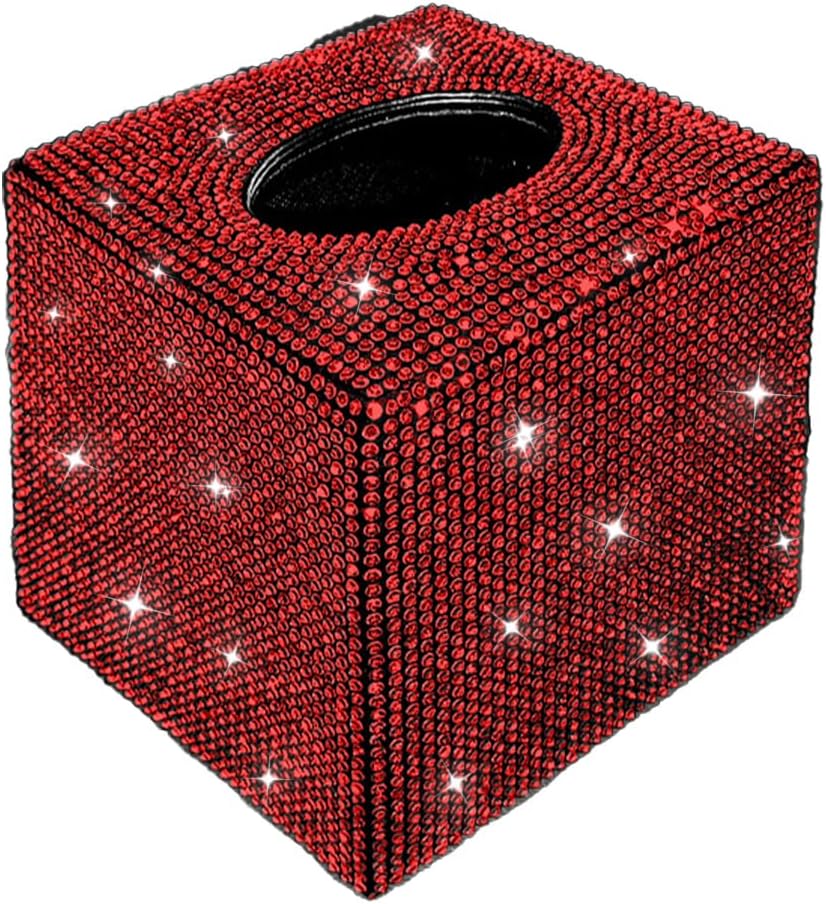 Bling Crystal Rhinestone Rectangular Tissue Box Cover - Sparkling Facial Napkin Dispenser Holder for Car Home Office for Women or Men (Purple)