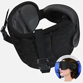 Travesseiro de viagem para avião SARISUN Travesseiro para voo longo, com máscara de olho para dormir, almofada de pescoço infantil para carro, encosto de cabeça 360° para não balançar a cabeça, preto