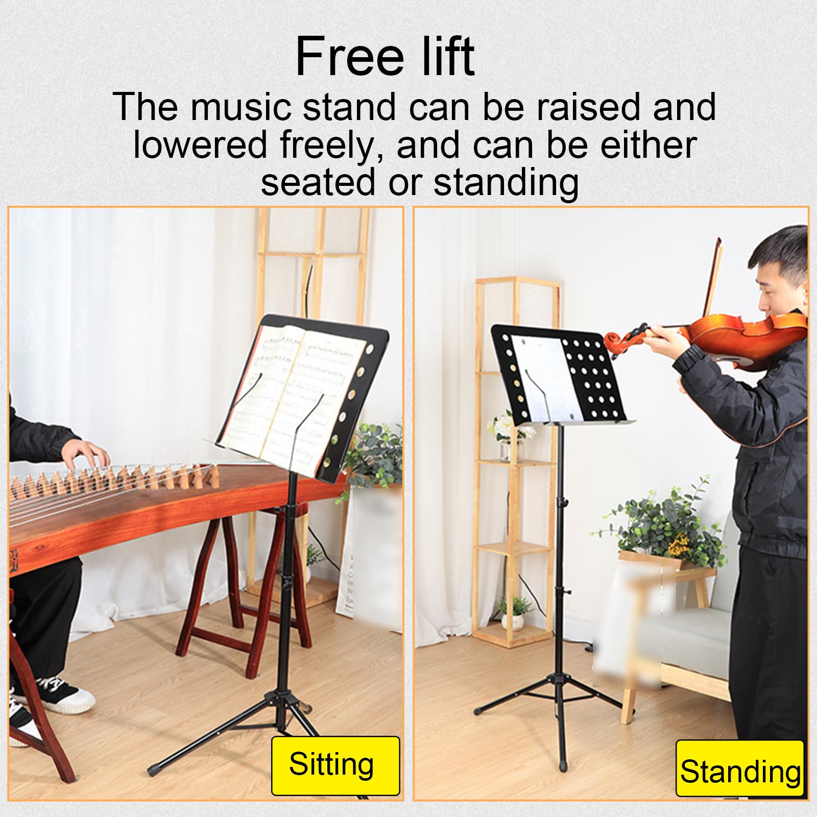 Soporte de música, portátil, trípode plegable, ajuste de panel multiángulo, adecuado para interpretaciones instrumentales