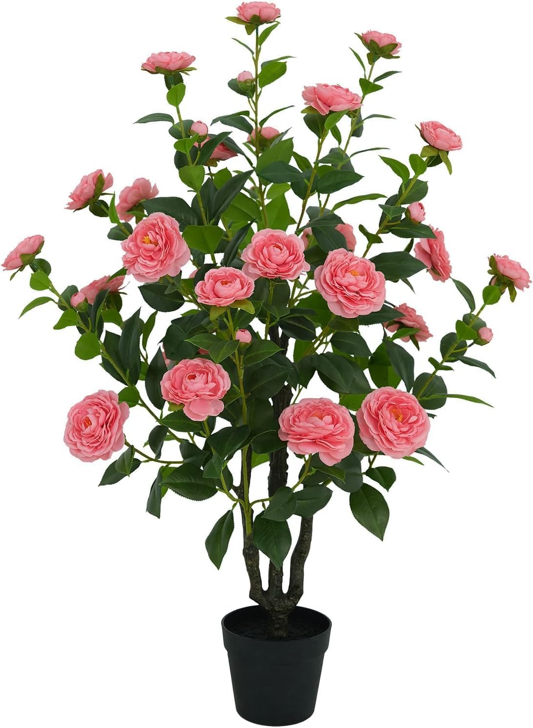 40"/3.3FT Artificial Camellia Tree with Vibrant Pink Flowers & Lush Green Foliage –Artificial Plants Indoor, Home & Garden Décor, Front Door Accent