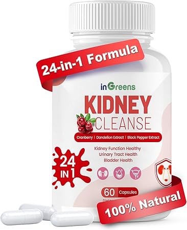 Advanced Kidney Cleanse Detox & Repair - 24-in-1 Kidney Support Supplement with Herbal Formula for Kidney & Urinary Tract Health - Non-GMO, Made in USA, 60 Capsules