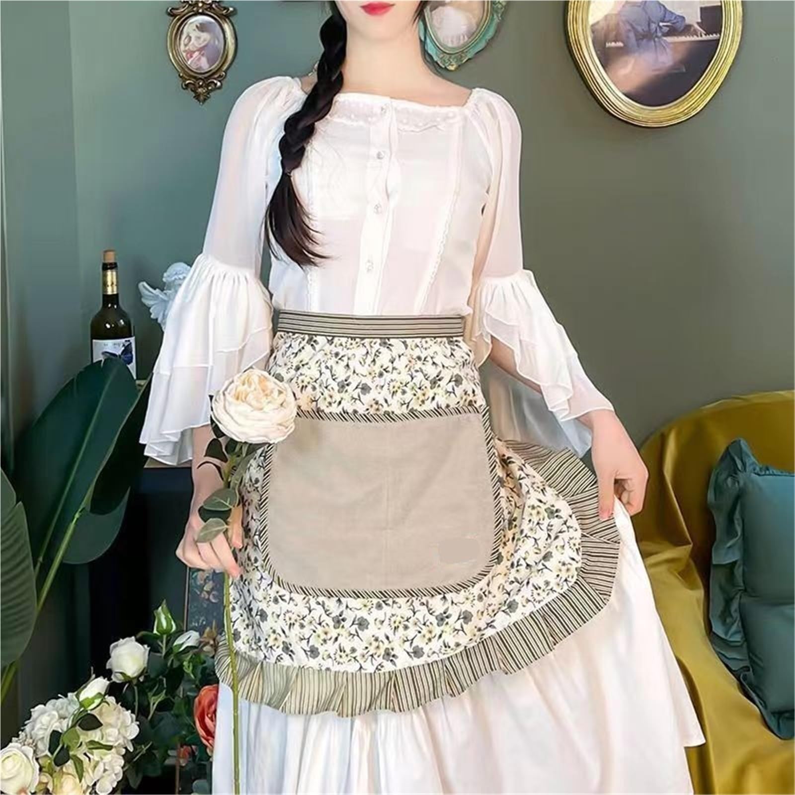 Tabliers demi-bistro Tablier de cuisine taille courte en dentelle, bavoir demi-taille, Costume femme chambre avec for serveuse