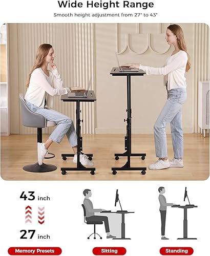 Miniatura 3 de Escritorio de pie de altura ajustable, escritorio móvil de pie con ruedas, escritorio pequeño para computadora con ruedas, escritorio portátil para