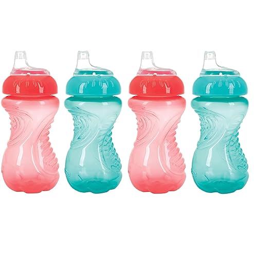 Miniatura 6 de Nuby 4 piezas antiderrames de fácil agarre taza de entrenamiento de 10 oz (aguamarina y amarillo)