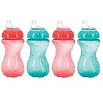 Nuby 4 Piece No Spill Easy Grip Trainer Cup 10 oz (Coral & Aqua)