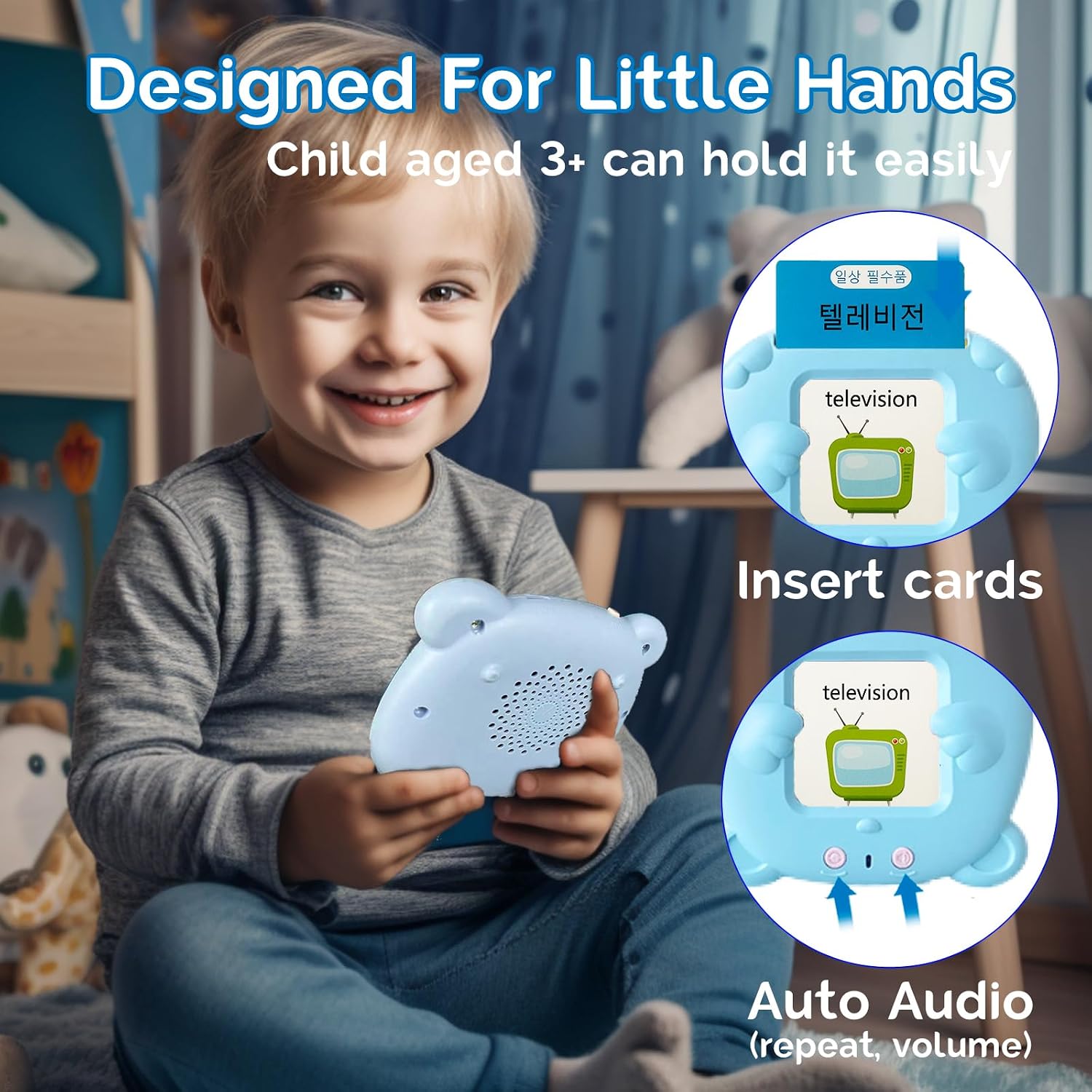 English Talking Flash Cards Bilingual for Kids - Korean, Blue image 4
