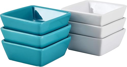 Bruntmor Ceramic Square Baking Ramekins For Soufflé, Crème Brulee, Jams, Dipping Sauces, French Onion Soup Oven Safe, Appetizer Sauce Dipping Bowls,