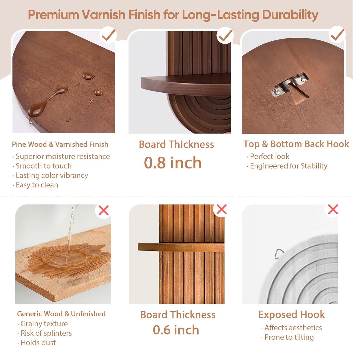 Mordern Wall Shelf with Arched Mid Century Art Boho Decor Design Floating Shelves for Home Bedroom Living Room Farmhouse Display Wall Plant Holder Decoration, 22 x 11.8 Inch, Walnut