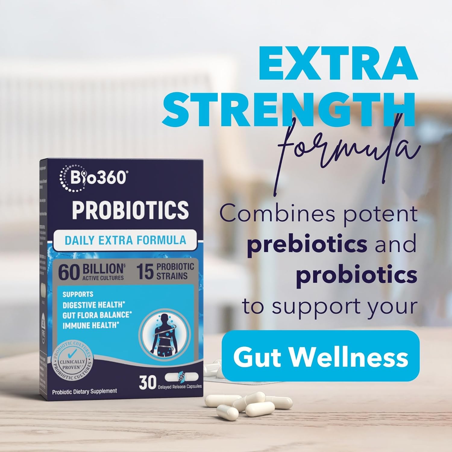 Extra Strength Probiotic for Digestive Health and Immune Support, 60 Billion CFU & 15 Strains, Gut Health Probiotics for Men and Women Supports Occasional Constipation, Diarrhea, Gas & Bloating, 30CT - Image 5