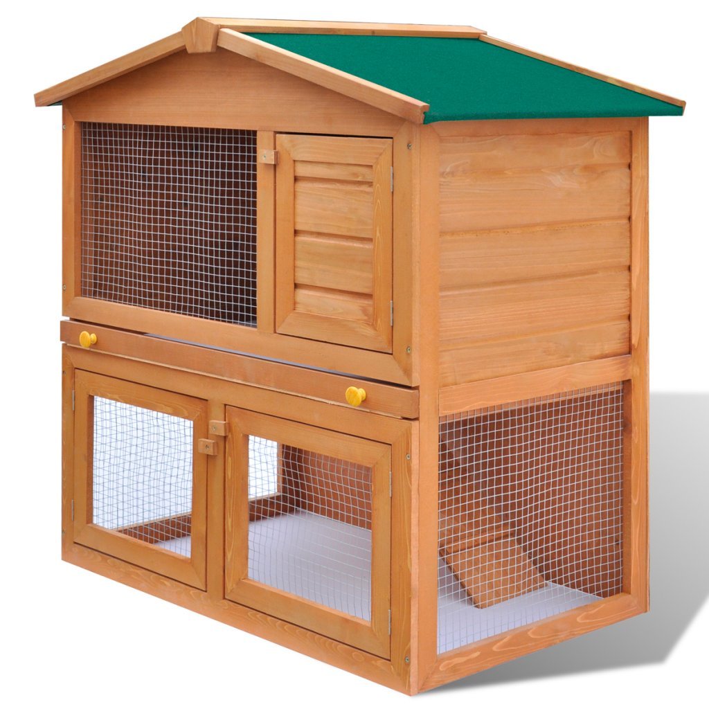 Festnight Conejera de Mascotas con 3 Puertas Juala de Madera para los Animales Pequeños Conejera De Exterior 93 x 60 x 97 cm