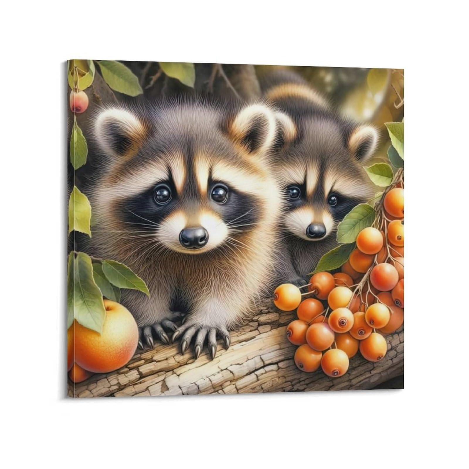WZKTCL Animal Poster Raccoon Fruit Delight Poster Decorative Painting Canvas Wall Posters And Art Picture Print Modern Family Bedroom Decor Posters 28x28inch(70x70cm)