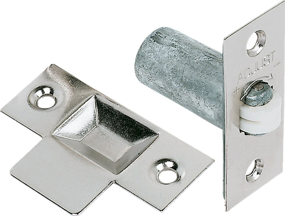Adjustable Roller Catch & Keep - Door Latch with Nylon Roller - Polished Chrome