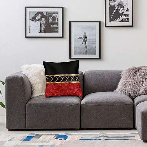 Miniatura 8 de Nonebrand Juego de 2 fundas de almohada decorativas, diseño geométrico rojo, negro y dorado, estampado geométrico de doble cara para sofá, cama, 18