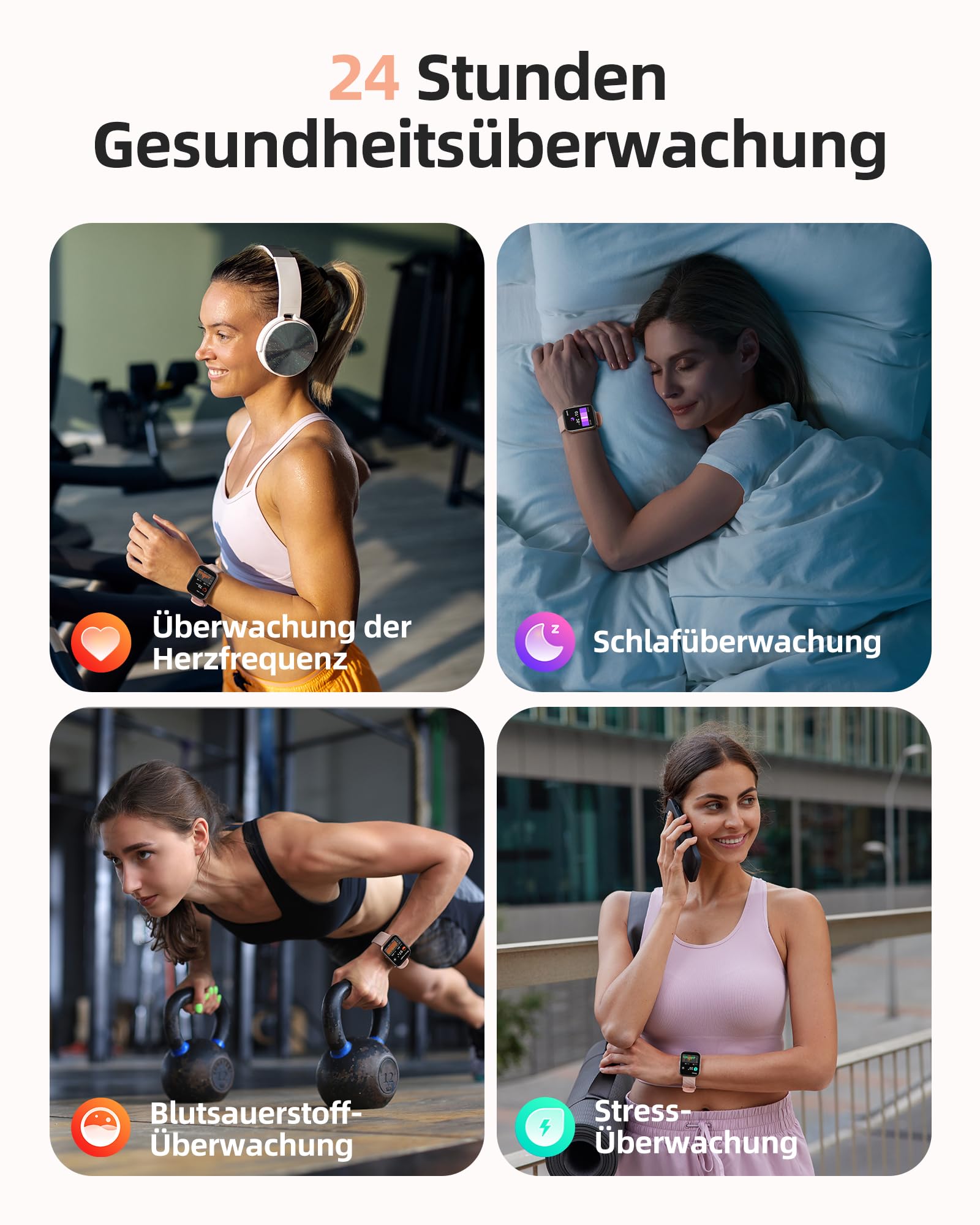 Parsonver Smartwatch Damen 5ATM Wasserdicht Sportuhr Schwimmen 1,8" HD Fitnessuhr 100+ Sportmodi Herzfrequenz Schlaftracking Android iOS Roségold FF2