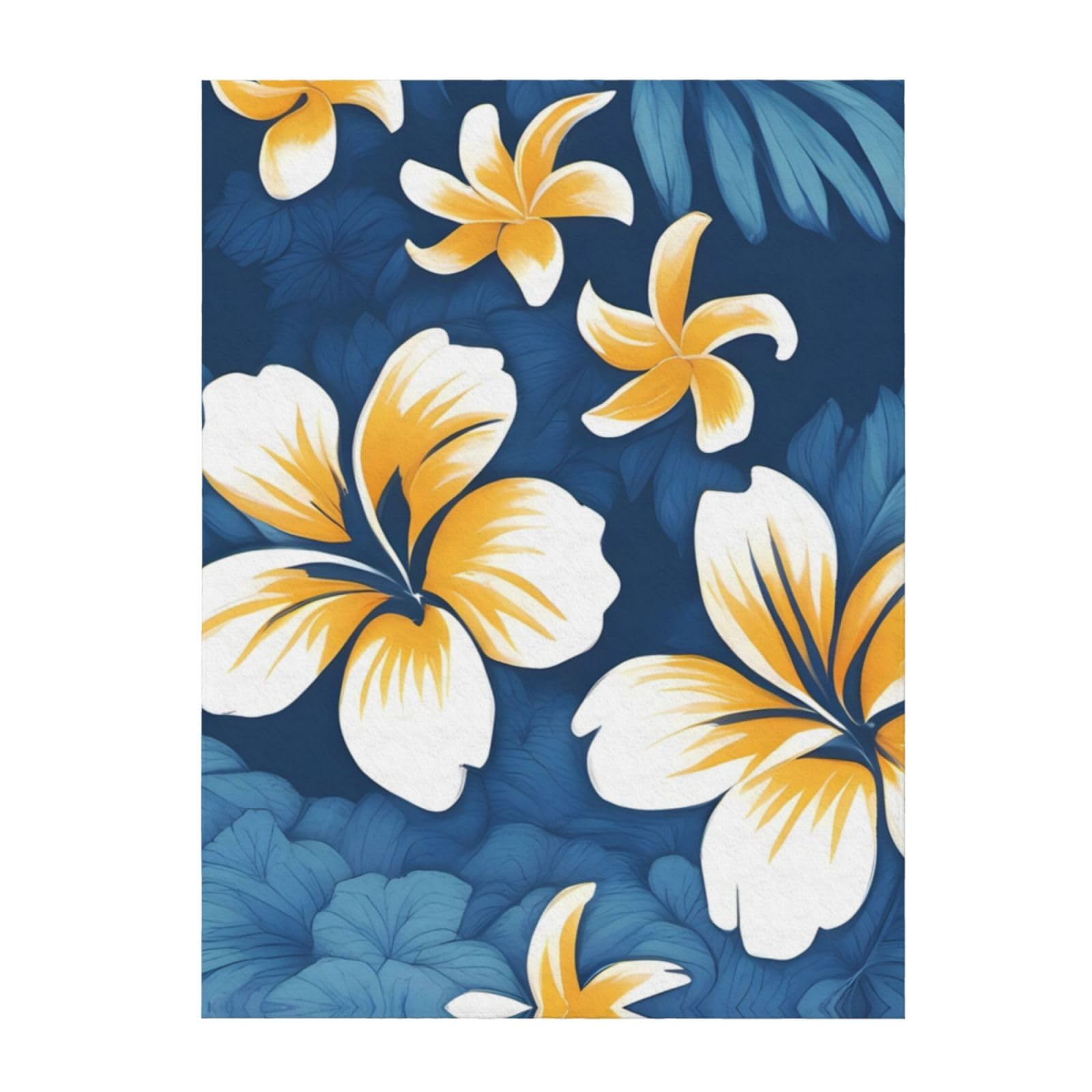 Couverture bleue cocooning fleurs hawaïennes jeté de canapé