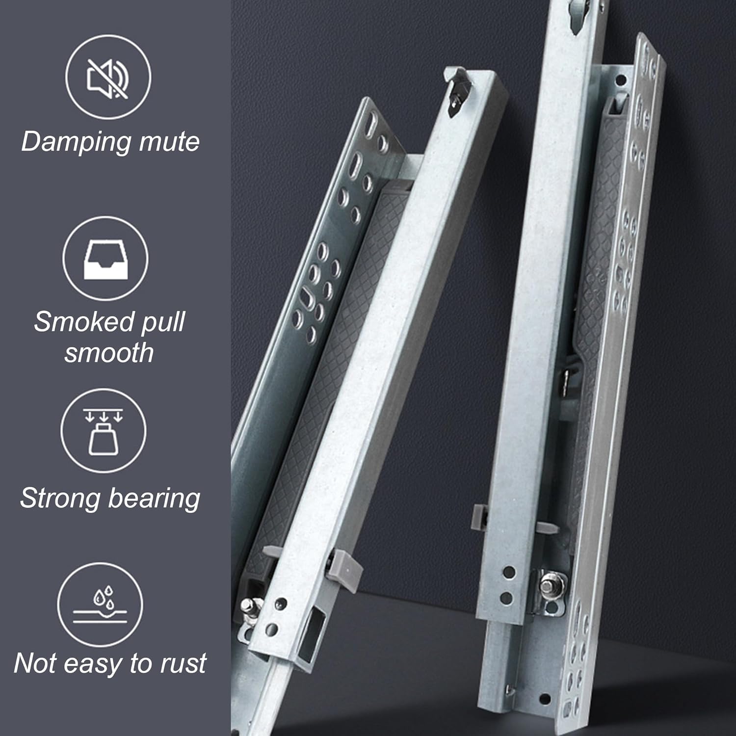 1Pair Rebound Press Push to Open Under Mount Furniture: Drawer Slide Rail Runner Metal Hardware Soft Closure Undermount for Cabinet Kitchen Furniture, 2-fold Half Extention(18"/45cm)