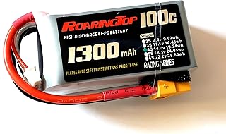 RoaringTop LiPo Battery Pack 100C 1300mAh 4S 14.8V with XT60 Plug for RC Car Boat Truck Heli Airplane