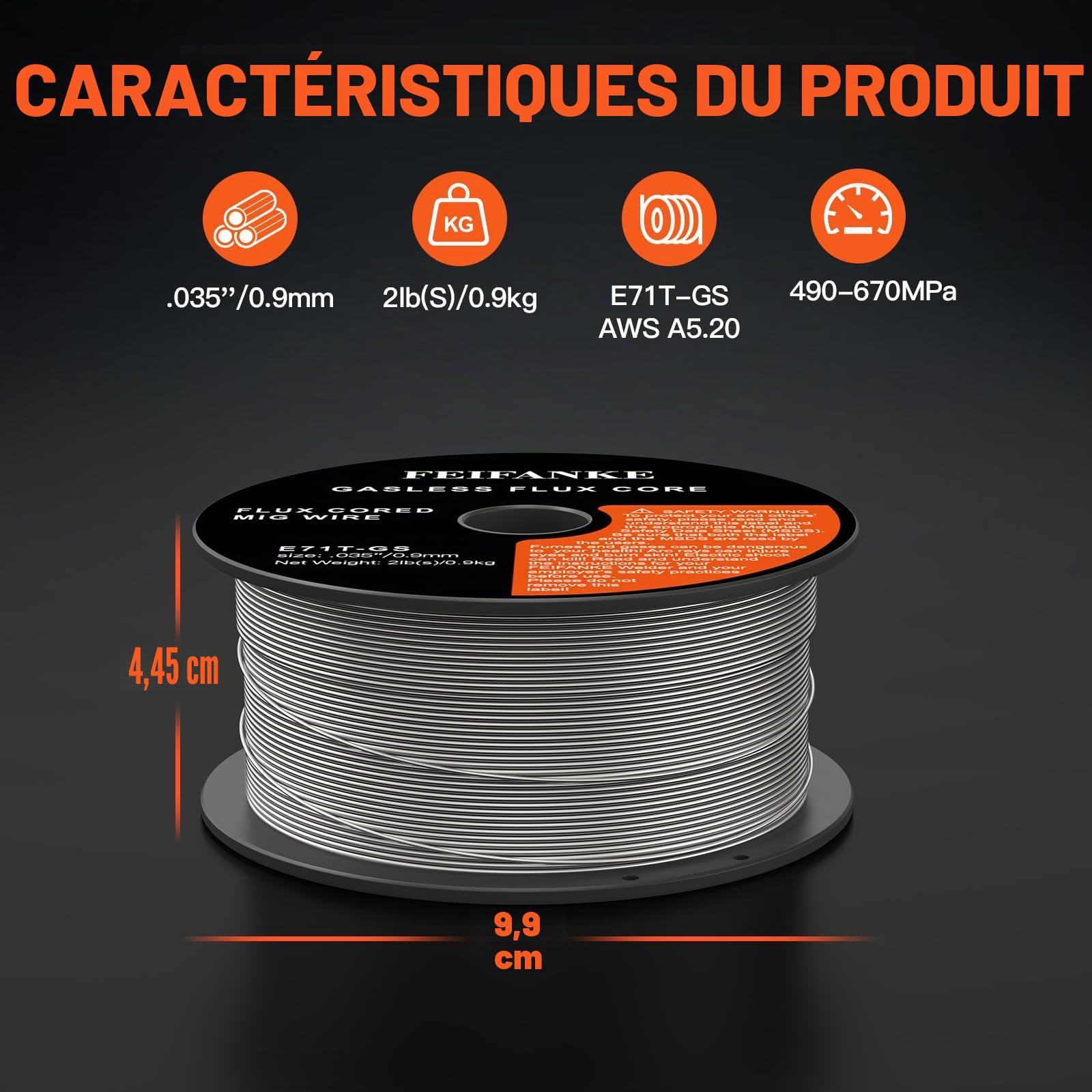 FEIFANKE Fil Fourré Sans Gaz 0.9MM, Bobine Fil Fourré 3KG- E71T-GS General Purpose MIG MAG Welding Wire Reel D100 for Welding Machines, 3 Boîte