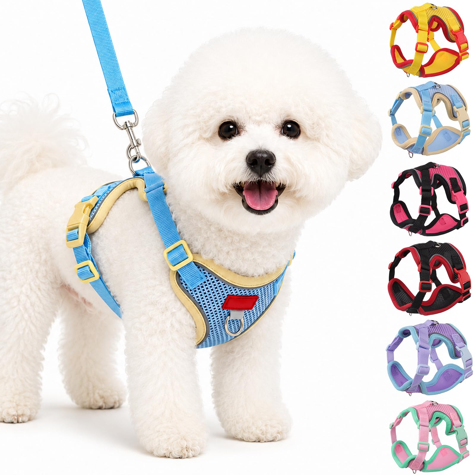 Olcyren Harness and Lead Set for Small to Medium Dogs and Cats, Soft Mesh Reflective Breathable Puppy Harness, No Choke Adjustable Lightweight Comfortable Pet Vest Harness Walking (Blue, M)