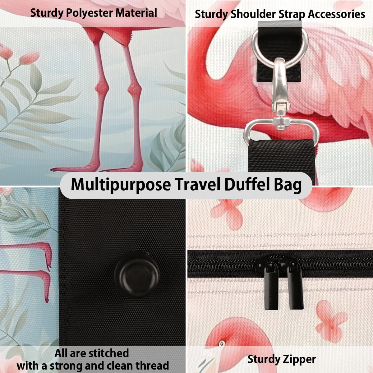 Flamingo Plants Flowers Travel Duffel Bag for Women Men Large Capacity Overnight Weekender Bags for Lightweight Waterproof Sport Gym Bag for Workout Yoga Swim
