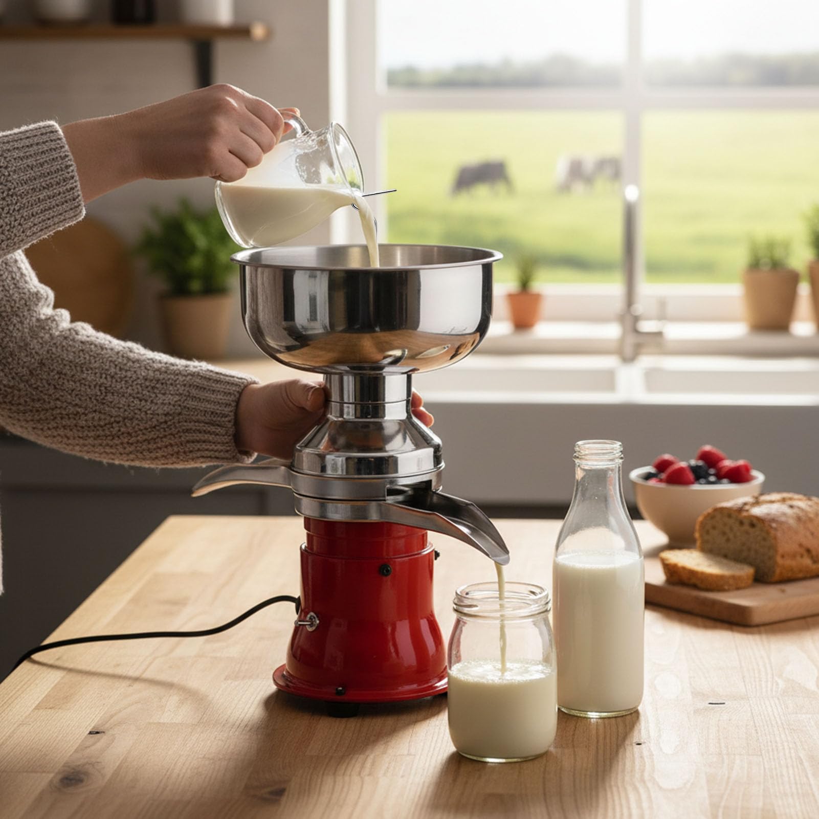 Topiky Separatore di Crema di Latte per Impieghi Gravosi, Schiumarola Elettrica in Acciaio Inossidabile da 5 Litri, 9800 Giri/min, per Latte Fresco di Mucca di Capra