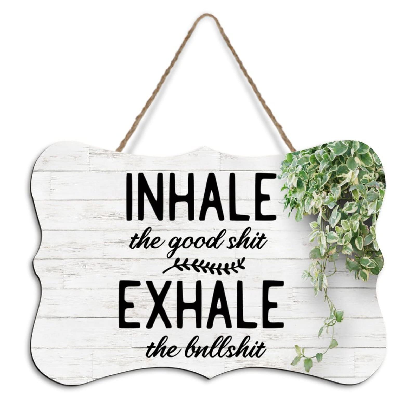 Yelolyio Rustic Hanging Wood Sign Inhale The Good Shit Exhale The Bullshit Wooden Plaque Sign Home Wall Art Decor For Living Room Bedroom Farmhouse Office 8"X10"