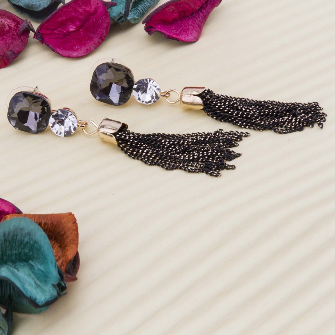 Luxuria Crystal & American Diamond Chain Drop Earrings