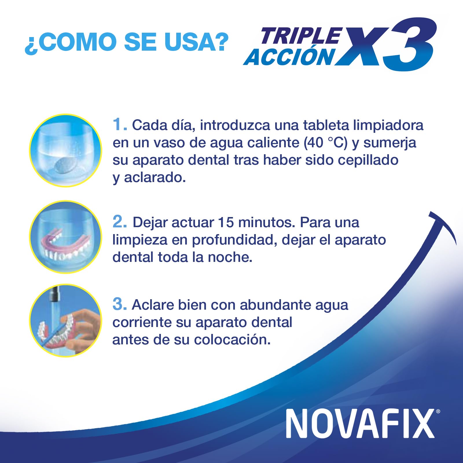 Novafix - Tabletas Limpiadoras Triple Acción - Para prótesis dentales - Caja con 96 unidades (formato económico) — view 3